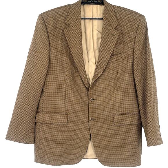 Vtg Lauren Ralph Lauren Wool Houndstooth Blazer Sz 44R Preppy Brown Academia 90